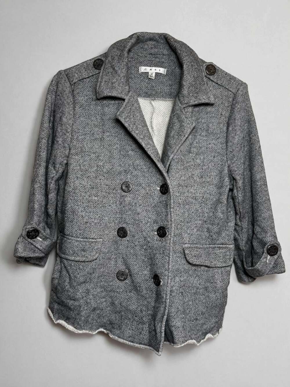 CAbi Medium Major Coat Gray Double Breasted Knit Pea Coat Preppy Military Fall M